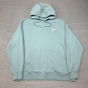 Nike Hoodie Mens XL Green Fleece Pullover Sweatshirt Swoosh Logo Kangaroo Pocket